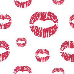 Vector seamless pattern with red lips prints on white background