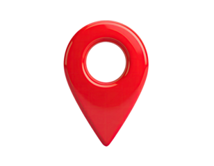 Glossy, vibrant red map marker on black background