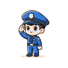 Cartoon police officer saluting, showcasing dedication to duty in a playful, vibrant style