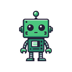 Cartoon robot character standing upright with a friendly expression against a simple background