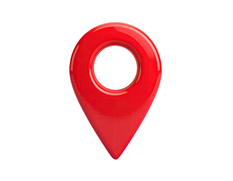 Glossy, vibrant red map marker on black background
