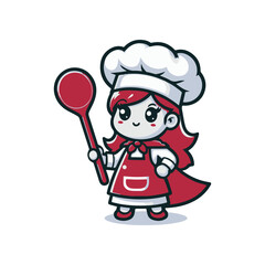 Cheerful cartoon chef character holding a large spoon, set against a simple white background