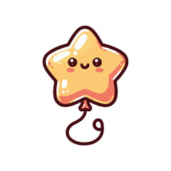 Cheerful yellow star-shaped balloon with a smiling face, floating against a white background