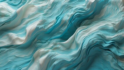 Obraz premium Turquoise and White Fluid Abstract Marble Texture with Flowing Waves 