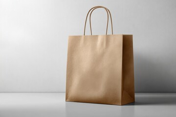 Simple Brown Paper Bag on Gray Background for Retail and Packaging
