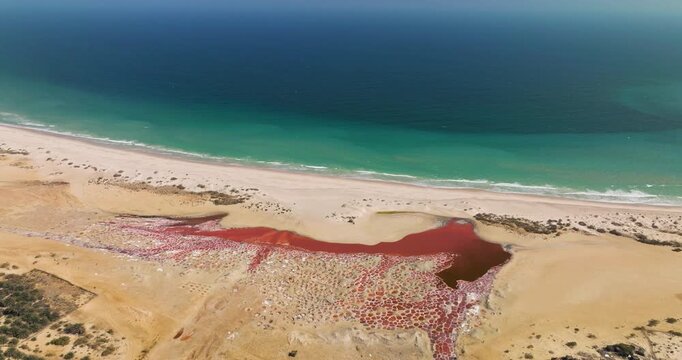 Aerial View Of Salt Flat Situated In The Qobba Area of Socotra, Yemen.