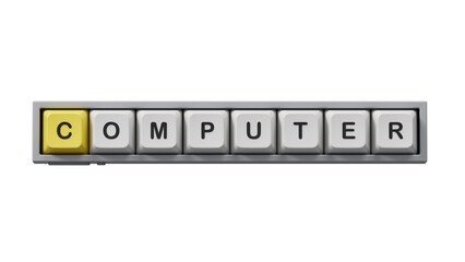 computer.Computer keyboard keys spelling.Flat lay view from above on computer keyboard keys buttons.IT technology concept.Supports PNG files with transparent backgrounds.
