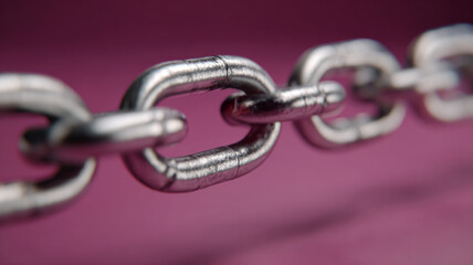 Obraz premium Closeup of a strong metal chain on a pink background