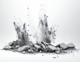Gray concrete explodes on white background