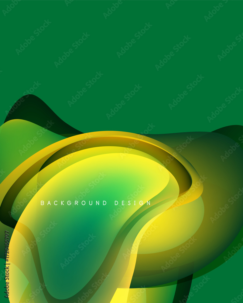 Wall mural abstract green yellow design. smooth flowing shapes create dynamic visual effect. modern background 