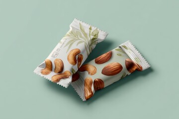 Nut Snacks in Minimalist Packaging on Soft Green Background