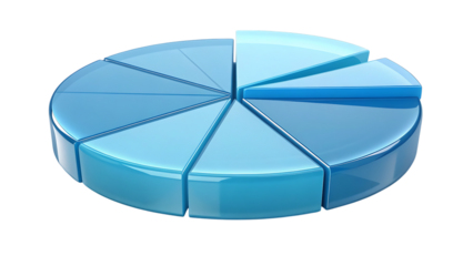 3D Pie Chart Illustration in Vibrant Light Blue