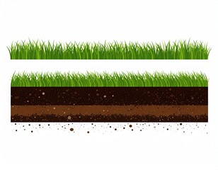 Two layers of green grass atop brown soil layers