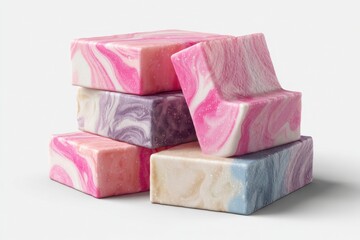 Colorful Swirled Soap Bars Stacked on a Light Background
