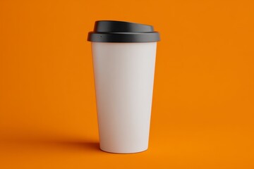 White Coffee Cup on Bright Orange Background for Drink Mockups