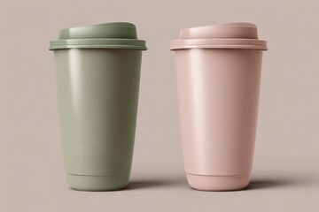 Stylish Eco-Friendly Coffee Cups in Soft Colors on Neutral Background