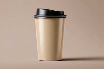 Stylish Beige Coffee Cup on Neutral Background for Branding Use
