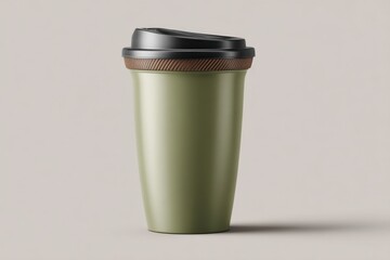 Modern Reusable Coffee Cup in Soft Green Color with Black Lid