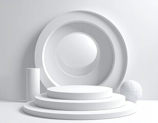 White, minimalist, geometric display podium