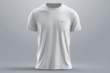 White Cotton T-Shirt with Pocket on Plain Background for Display