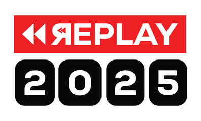 Minimalist 2025 logo design with bold black numerals above a red bar. White text 