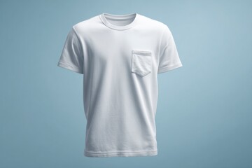 Plain White T-Shirt with Pocket on Blue Background for Apparel Use