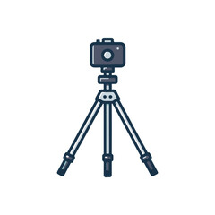 A camera mounted on a tripod, set against a minimalist background, ideal for photography