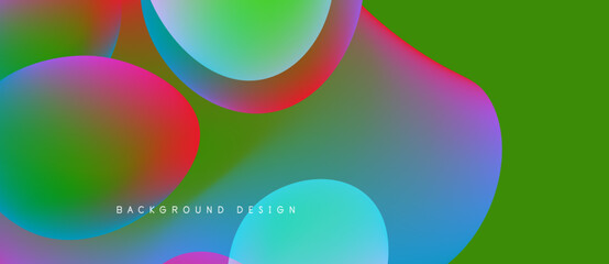 Abstract colorful shapes overlap. Vibrant gradients create dynamic visual effect. Background design features smooth transitions, modern aesthetic.