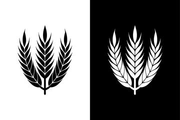 Fototapeta premium Rice and Wheat Crop Icon on Black and White Background.