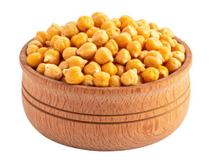 Wooden bowl brimming with yellow chickpeas