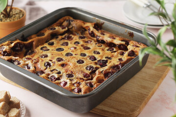 A traditional French pie with cherry clafouti	