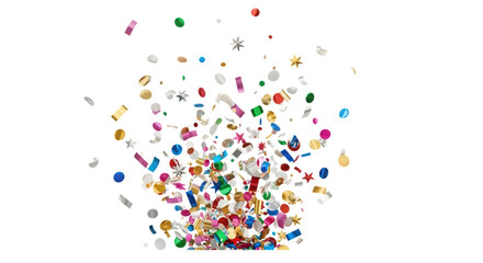 Obraz premium Colorful Confetti Explosion Falling Down Celebration Party Decoration on transparent background