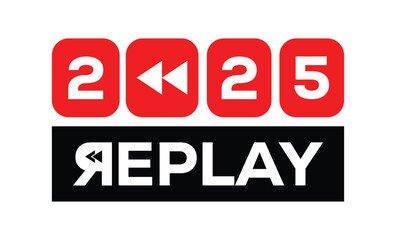 Minimalist 2025 logo design with bold black numerals above a red bar. White text 