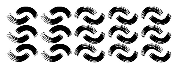 Black Brush Stroke Swirls Pattern on White Background