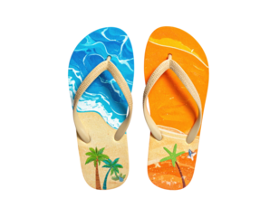 Pair of flip-flops with beach-themed design