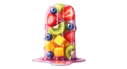 Fruit popsicle with strawberries kiwi mango and blueberries on transparent background