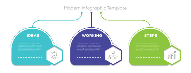 Infographic template Shape infographics. Business concept with 3 options and parts. Three steps for content, flowchart, timeline, levels. 