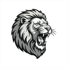 Powerful roaring lion head in striking monochrome, perfect for branding, esports, or bold designs that need a symbol of strength and courage