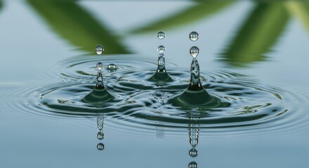 Water Droplets Falling Creating Ripples on the Surface