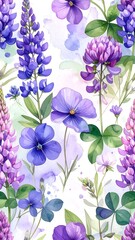 Floral pattern of purple and blue flowers