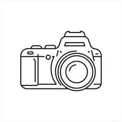 Sleek camera outline for photography brand identity, minimalist design for creative studio or modern travel blog, clean vector icon for photo app