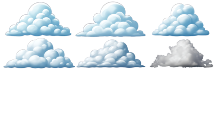 Cartoon Clouds Collection Fluffy White and Blue on transparent background