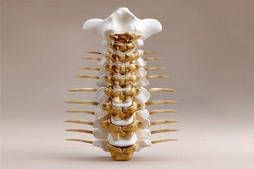 Fototapeta premium Anatomical spine model showcasing vertebral structure and golden hues emphasizing human anatomy and expertise in biomechanics as a visual aid for anatomical study