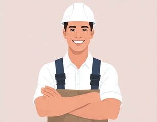 Smiling Asian Construction Worker.