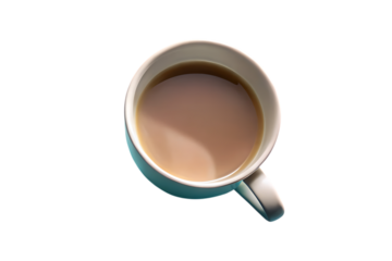 Top Down View of Tea in a Blue Mug on Transparent Background