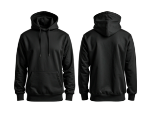 Black hoodie, front and back view, mockup