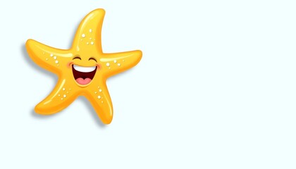 Happy smiling starfish character on pastel blue background  