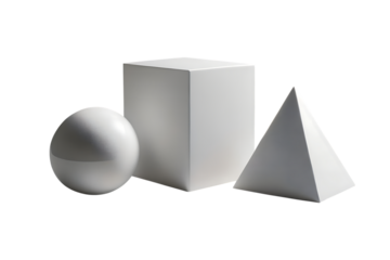 Geometric Shapes Still Life Egg Cube and Pyramid on Transparent Background