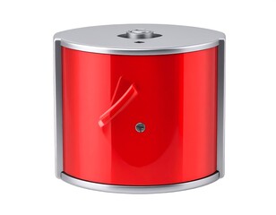 Red and Silver Cylindrical Dispenser.