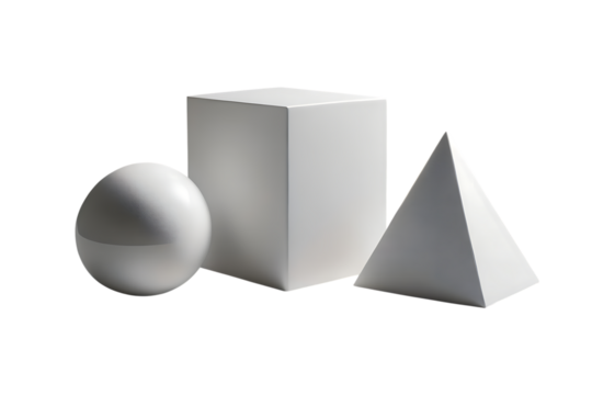 Geometric Shapes Still Life Egg Cube and Pyramid on Transparent Background